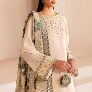 Salwar Kameez for Wedding Embroidered Organza Bridal Dress, Ready-to-Wear Eid Party Outfit, Luxury Shalwar Kameez Women