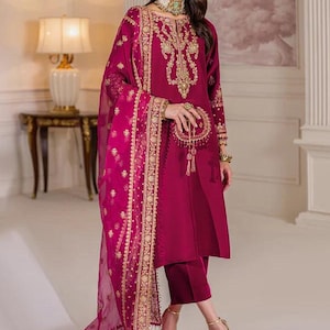 Salwar Kameez for Wedding Embroidered Organza Bridal Dress, Ready-to-Wear Eid Party Outfit, Luxury Shalwar Kameez Women
