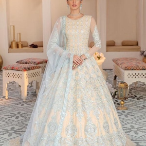 Lehenga for women wedding dress Blue Pink Embroidered Organza lengha Choli Worldwide Free Shipment