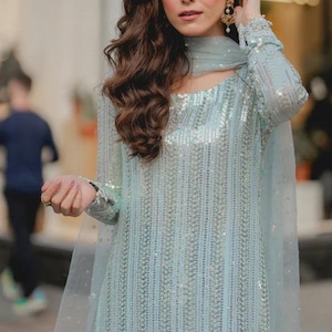 Salwar Kameez for Wedding Embroidered Organza Bridal Dress, Ready-to-Wear Eid Party Outfit, Luxury Shalwar Kameez Women
