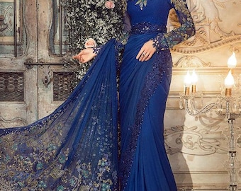 Lehenga for women wedding dress Blue Embroidered Organza lengha Choli Worldwide Free Shipment