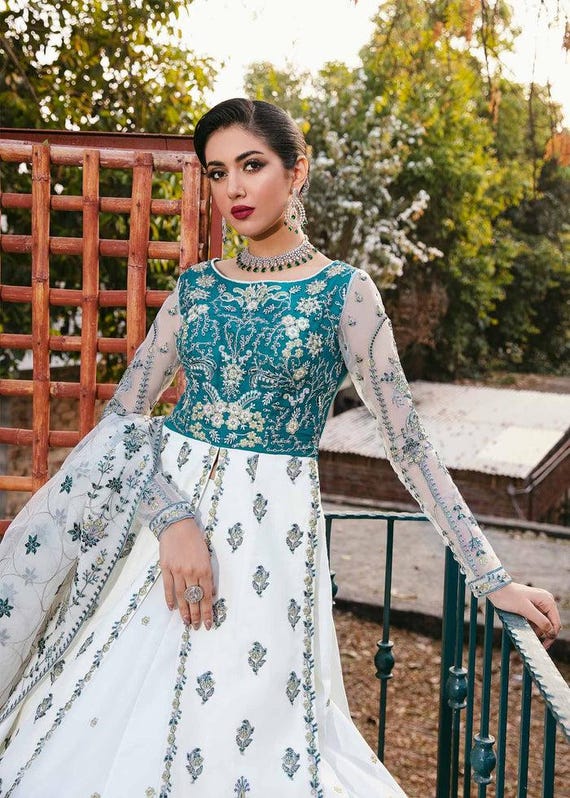 blue and white lehenga dress Powder Blue Lehenga with White Sequins Work