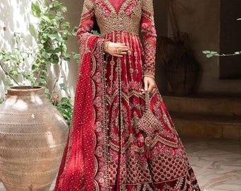 Lehenga for women wedding dress Bridal Red Embroidered Organza lengha Choli Worldwide Free Shipment