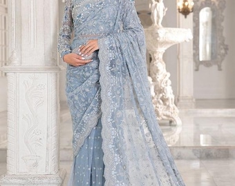 Lehenga for women wedding dress Light Blue Embroidered Organza lengha Choli Worldwide Free Shipment