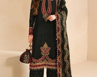 Embroidered Organza Green color Salwar Kameez: Pakistani Bridal Dress
