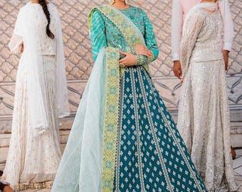 Lehenga for women wedding dress Light Blue Embroidered Organza lengha Choli Worldwide Free Shipment