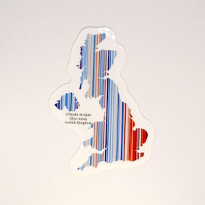 Climate Stripes Waterproof Glossy Sticker | UK Map | Decor For Laptops and Water bottles