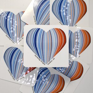 Warming Stripes Heart Sticker: London Climate, Waterproof Vinyl Die Cut