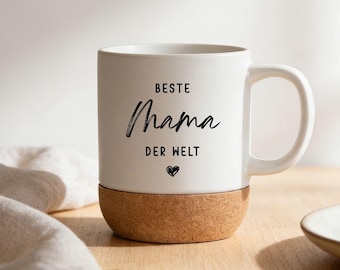 Tasse Geschenk Beste Mama der Welt, Keramiktasse Kork 300 ml, Kleinigkeit für Mama, Danke Muttertag Geburtstag Ostern Weihnachten