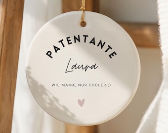 Geschenk Patentante Personalisiert – Weihnachten Geschenk Patentante Patenonkel mit Name, Keramik Anhänger, Willst du meine Patentante sein