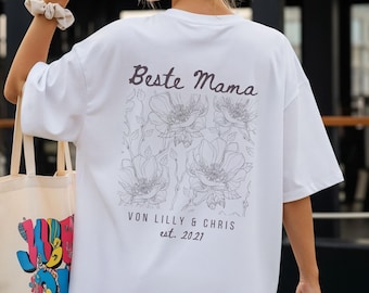 Beste Mama Shirt Personalisiert mit Name und Est. Datum, Geschenk Mama Geburt, Mama Tshirt mit Blumen, Muttertags T-Shirt, Mutter Geschenk