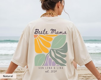 Beste Mama Shirt Personalisiert mit Name und Est. Datum, Geschenk Mama Geburt, Mama Tshirt mit Blumen, Muttertags T-Shirt, Mutter Geschenk