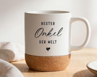 Tasse Geschenk Bester Onkel der Welt, Keramiktasse Kork 300 ml, Geschenk für Onkel zum 30. 40. 50. 60. Geburtstag Weihnachten Ostern