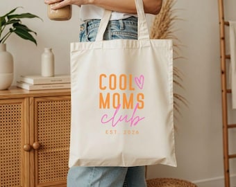 Cool Moms Club Jutebeutel Personalisiert mit Est. Datum/ Name, Beste Mama Geschenk Einkaufstasche, Erster Muttertag, Geschenkidee coole Mama