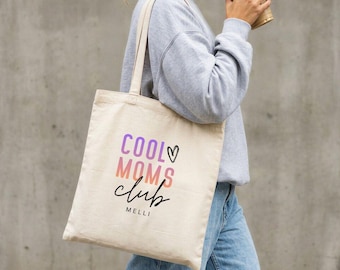 Cool Moms Club Jutebeutel Personalisiert mit Est. Datum/ Name, Beste Mama Geschenk Einkaufstasche, Erster Muttertag, Geschenkidee coole Mama