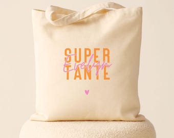 Geschenk Tante Geburtstag Muttertag Weihnachten, Jutetasche personalisiert, Beste Tante Geschenk Supertante Jutebeutel, 33 x 35 cm