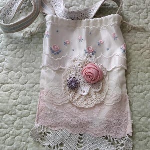 Beautiful Embellished Shabby Tattered Linen Purse...Handmade