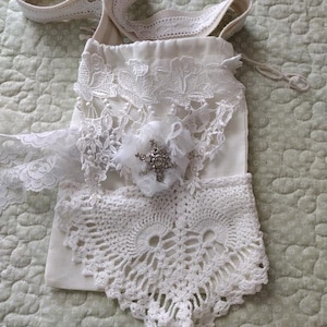 Beautiful Embellished Shabby Tattered Linen Purse...Handmade