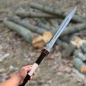 Handmade Damascus Steel Spear: Viking Style Collectible with Leather Sheath