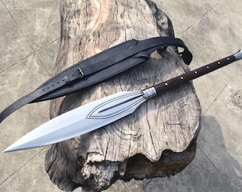 Handcrafted Viking Spear Replica | Carbon Steel Blade, Leather Sheath