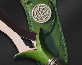Handcrafted Celtic Knot Knife | Green Leather Sheath, Collectible Display