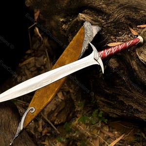 Handcrafted Fantasy Short Sword Replica: Fine Silver Inlay, Wooden Case