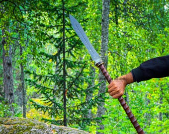 Lanza de acero de Damasco forjada a mano – Réplica vikinga con mango de palisandro