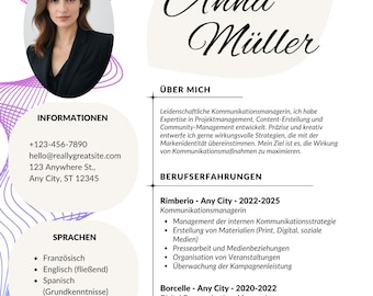 Minimalistischer Lebenslauf Vorlage | Editierbare Canva Vorlage | Professionelles und Modernes Design