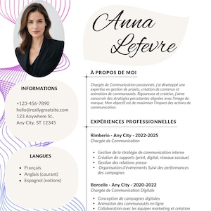 Modèle de CV Minimaliste Français | Vorlage Bearbeitbar auf Canva | Design Professionnel et Élégant