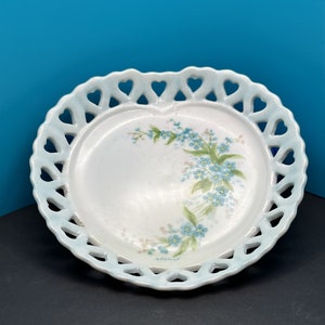 Estate Vintage Cecille Floral Porcelain Dish: Heart-Shaped Edging