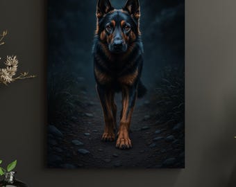 Black German Shepherd Art: Moody Forest Dog Portrait (Digital Download)