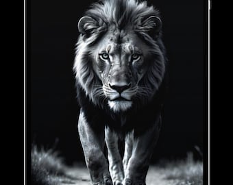 Powerful African Lion Digital Art Print – Front Profile | High-Quality Printable Wall Art | Instant Download