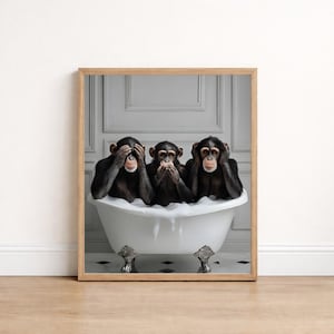 Impresión de baño de mono "No escuches el mal": arte animal divertido