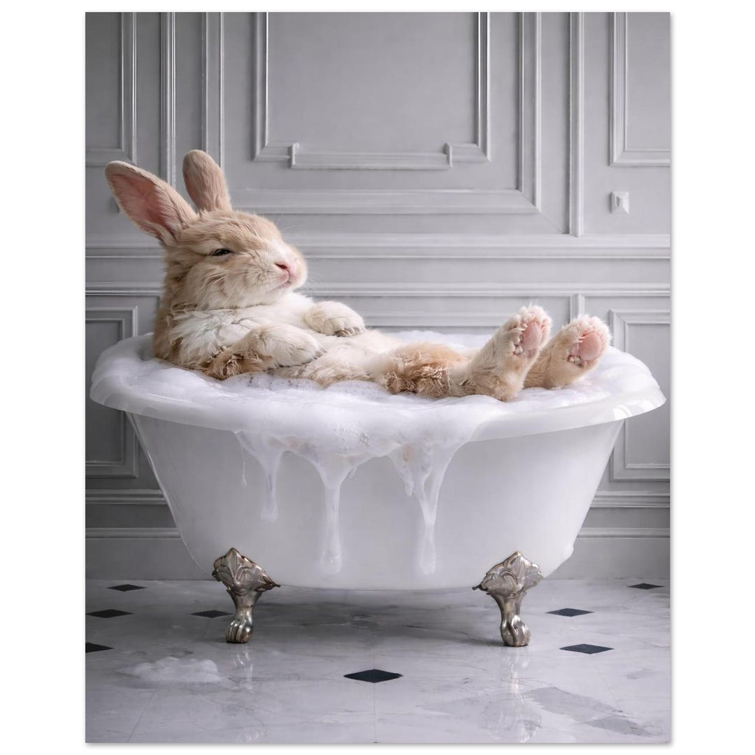 Deviantart Rabbit Bath Funny Rabbit in a Bath Poster | Whimsical Animal Art | Unique Home ...