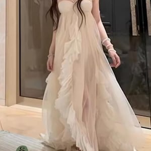 Spring Revival Lace Trim Chiffon Halter Dress Women Summer Vacation Long Fairy Skirt Sleeveless Empire Waist Ankle Length