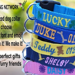 Customized Dog Collar, Personalized Collar, Custom made dog collar with emojis, Id collar with phone number, Embroidered, all sizes Handmade