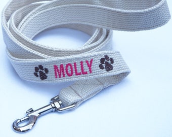 Personalized Dog Leash, Cotton Custom made Dog Leash, Dog leash embroidered with name, Cotton Dog Leash, Handmade with cotton webbing