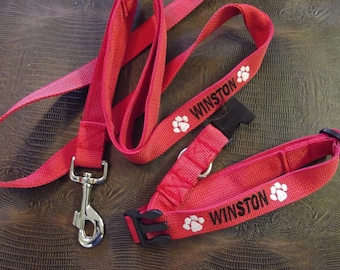 Embroidered Personalized Dog Collar and Leash Set