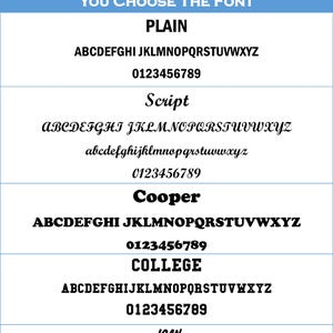 May include: A font selection chart titled THE SEWING NETWORK with a hummingbird graphic. It lists five font styles: PLAIN, Script, Cooper, COLLEGE, and JOAN, each displaying the full alphabet in uppercase, lowercase, and numbers 0-9.