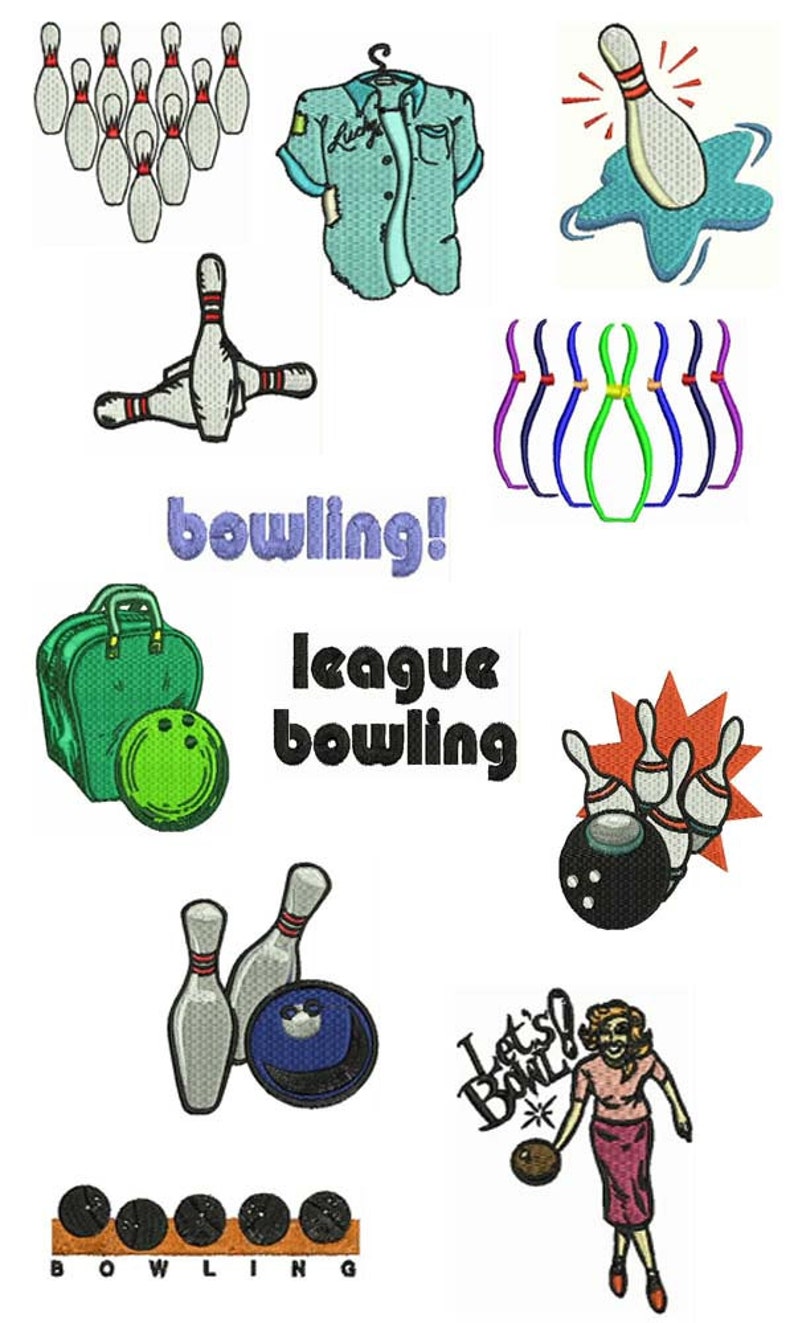 Bowling embroidery designs machine embroiddery 12 designs  etsy Bowling embroidery designs machine embroiddery 12 designs  etsy
