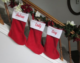 3 Personalized Christmas Stockings, 3 Red Stocking with Name, Christmas Stockings Personalized with Name Pack of 3 Embroidered Stockings