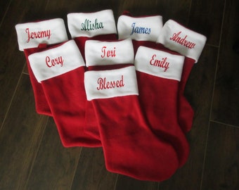 8 Personalized Christmas Stockings, 8 Red Stocking with Name, Christmas Stockings Embroidered with Name, Family Christmas Stockings Monogram