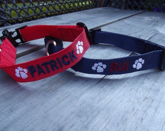 2 Personalized Embroidered Dog Collars, 2 custom made collars with embroidered name and design