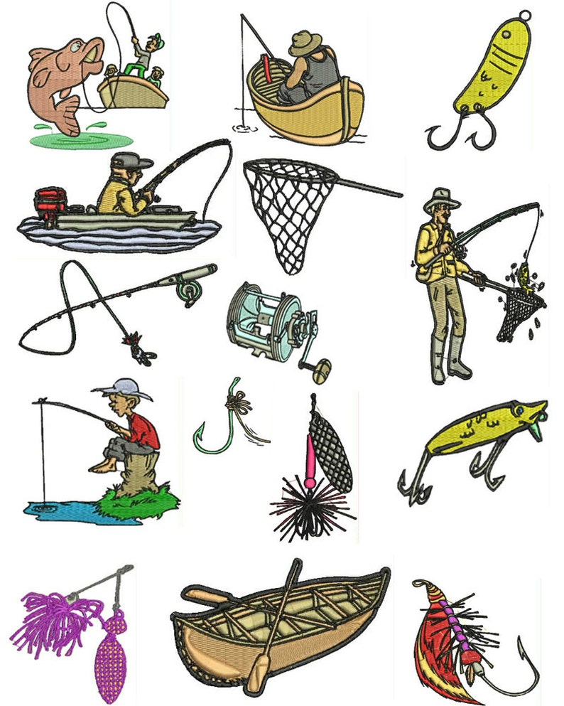 Fishing embroidery designs 15 machine embroidery designs  etsy Fishing embroidery designs 15 machine embroidery designs  etsy