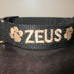 Personalized Dog Collar with name and phone number, Custom Dog Collar, With Embroidered Paw Print, Add matching leash, Collar and Leash Set