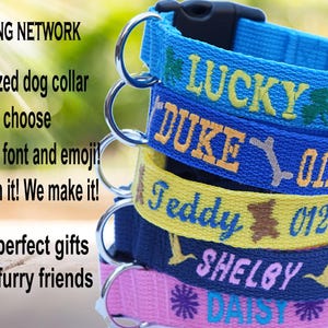 Embroidered Dog Collar: Personalized ID with Name, Number & Emoji