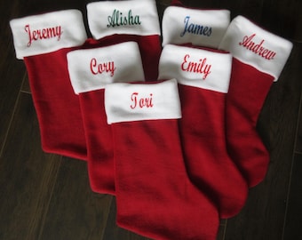 7 Personalized Christmas Stockings, 7 Red Stocking with Name, Christmas Stockings Embroidered with Name, Family Christmas Stockings Monogram