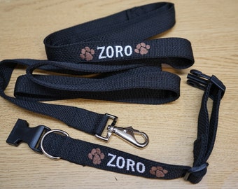 Personalized Dog Collar and Leash Set, Embroidered Dog Collar with Name and Phone Number, Custom made Dog Collar and leash set
