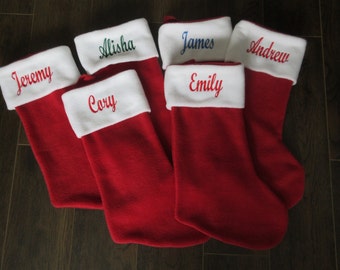 6 Personalized Christmas Stockings, 6 Red Stocking with Name, Christmas Stockings Embroidered with Name, Family Christmas Stockings Monogram