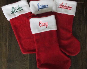 4 Personalized Christmas Stockings, 4 Red Stockings with Name, Family Christmas Stockings Personalized with Name Monogrammed Stockings